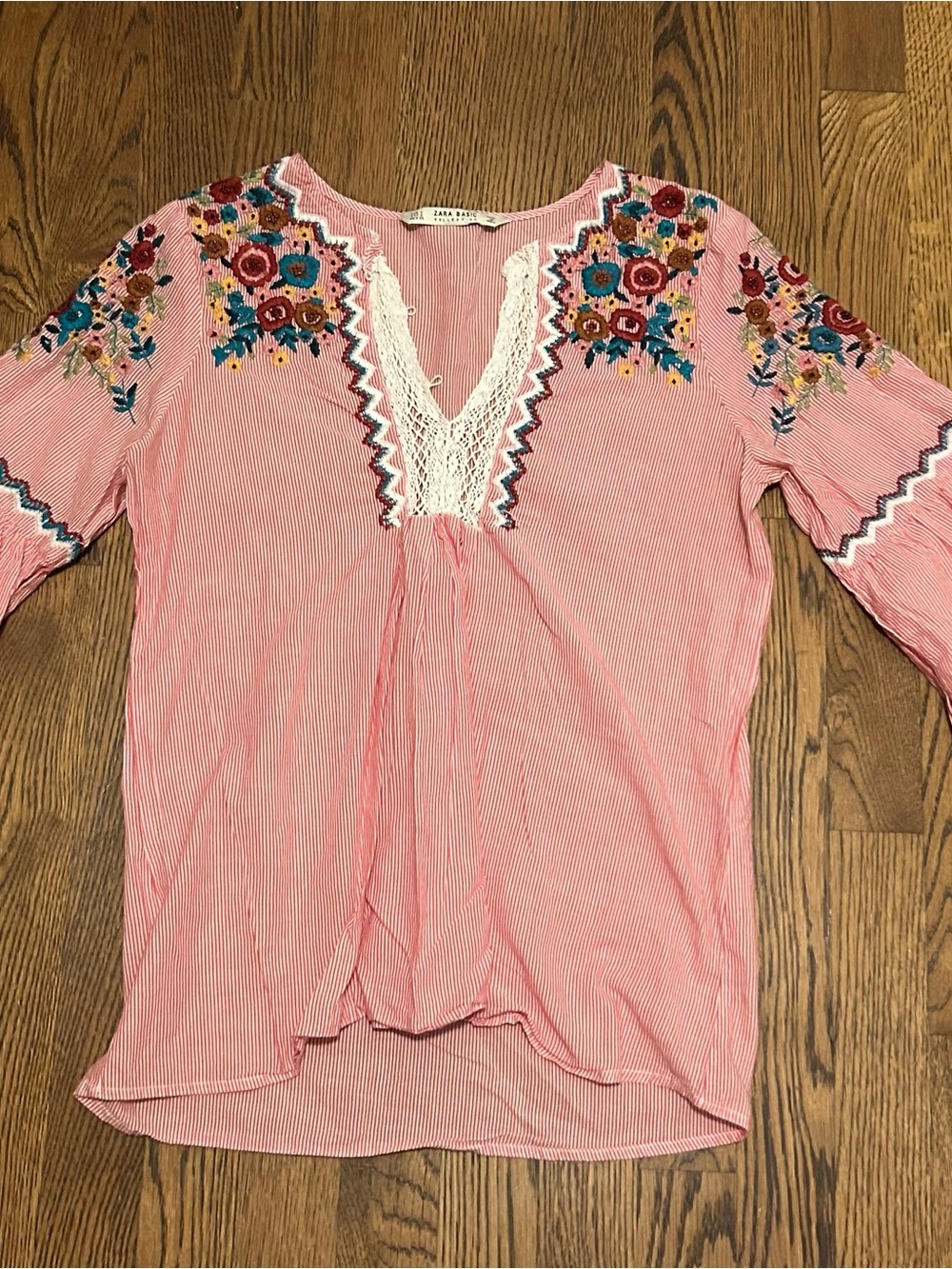 Zara Pink Embroidered V-Neck Tunic Top